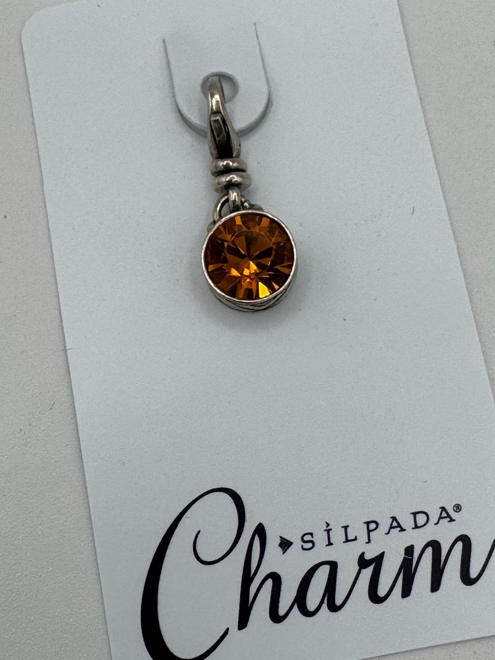 Silpada 925 Sterling Silver Cognac Rhinestone Lobster Claw Lock Charm Pendant